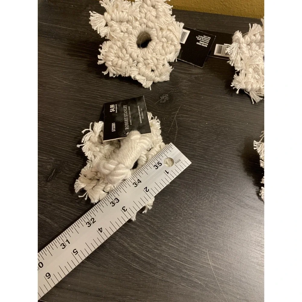 Robert Stanley Macrame Snowflake Napkin Rings Set of 5 Cream Holiday Decor
